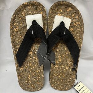 O’Neill Men’s Chad Structure Black AOP w/Brown Flip Flop Sandals Size 9